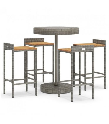 vidaXL 5 Piece Garden Bar Set Grey Poly Rattan&Solid Wood Acacia — V0671965032