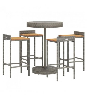vidaXL 5 Piece Garden Bar Set Grey Poly Rattan&Solid Wood Acacia — V0671965032