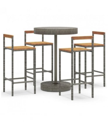 vidaXL 5 Piece Garden Bar Set Grey Poly Rattan&Solid Wood Acacia — V0671965033