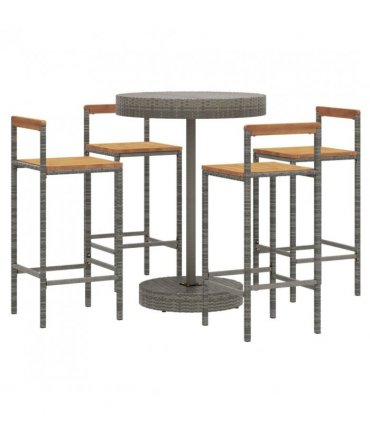 vidaXL 5 Piece Garden Bar Set Grey Poly Rattan&Solid Wood Acacia — V0671965033