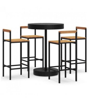 vidaXL 5 Piece Garden Bar Set Black Poly Rattan&Solid Wood Acacia — V0671965035