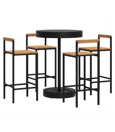 vidaXL 5 Piece Garden Bar Set Black Poly Rattan&Solid Wood Acacia — V0671965035
