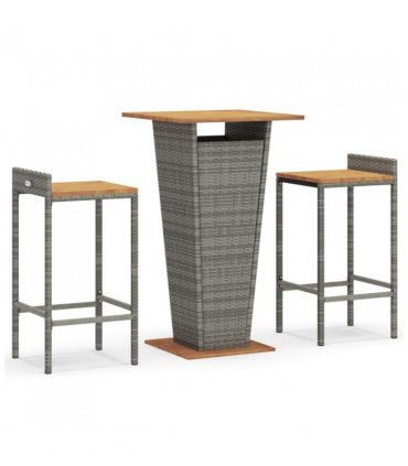 vidaXL 3 Piece Garden Bar Set Grey Poly Rattan&Solid Wood Acacia
