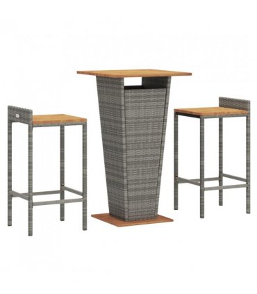 vidaXL 3 Piece Garden Bar Set Grey Poly Rattan&Solid Wood Acacia