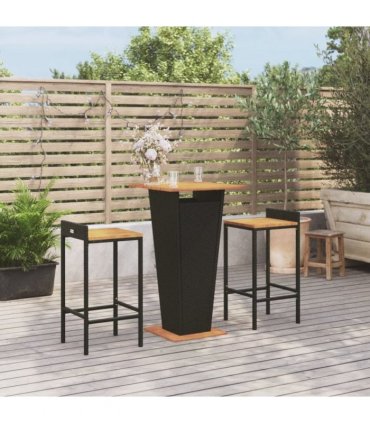 vidaXL 3 Piece Garden Bar Set Black Poly Rattan&Solid Wood Acacia — V0671965038