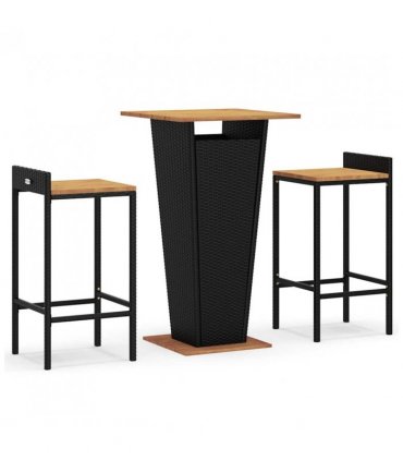 vidaXL 3 Piece Garden Bar Set Black Poly Rattan&Solid Wood Acacia — V0671965038