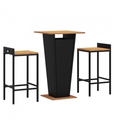 vidaXL 3 Piece Garden Bar Set Black Poly Rattan&Solid Wood Acacia — V0671965038
