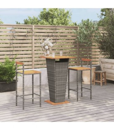 vidaXL 3 Piece Garden Bar Set Grey Poly Rattan&Solid Wood Acacia — V0671965039