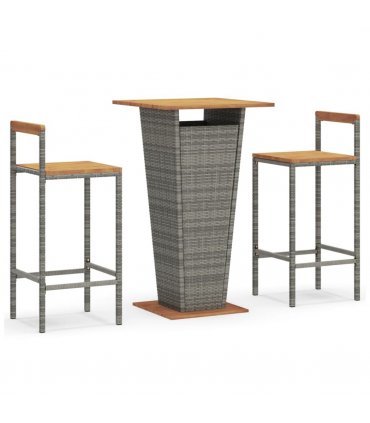vidaXL 3 Piece Garden Bar Set Grey Poly Rattan&Solid Wood Acacia — V0671965039