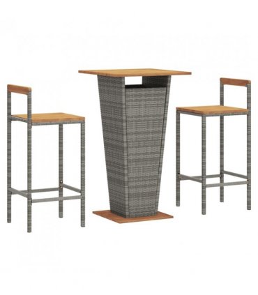 vidaXL 3 Piece Garden Bar Set Grey Poly Rattan&Solid Wood Acacia — V0671965039