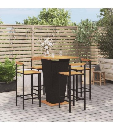 vidaXL 5 Piece Garden Bar Set Black Poly Rattan&Solid Wood Acacia — V0671965040