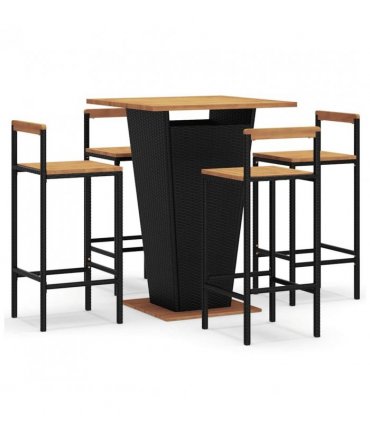 vidaXL 5 Piece Garden Bar Set Black Poly Rattan&Solid Wood Acacia — V0671965040