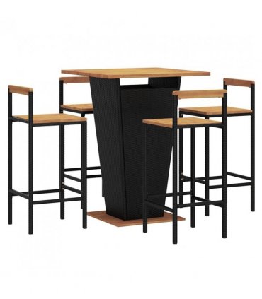 vidaXL 5 Piece Garden Bar Set Black Poly Rattan&Solid Wood Acacia — V0671965040