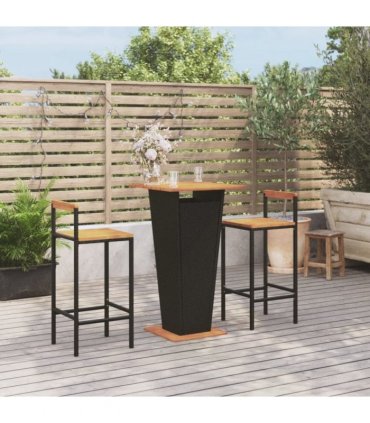 vidaXL 3 Piece Garden Bar Set Black Poly Rattan&Solid Wood Acacia — V0671965041