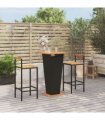 vidaXL 3 Piece Garden Bar Set Black Poly Rattan&Solid Wood Acacia — V0671965041