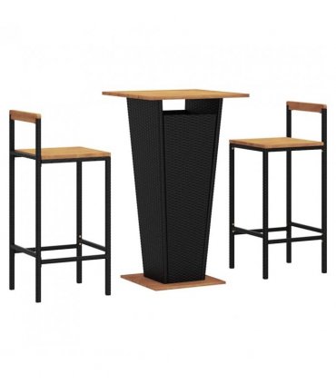 vidaXL 3 Piece Garden Bar Set Black Poly Rattan&Solid Wood Acacia — V0671965041