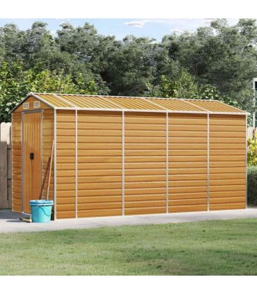 vidaXL Garden Shed Light Brown 191x385x198 cm Galvanised Steel — Size: 191 x 385 x 198 cm