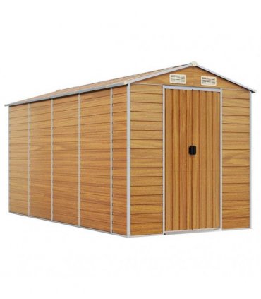 vidaXL Garden Shed Light Brown 191x385x198 cm Galvanised Steel — Size: 191 x 385 x 198 cm