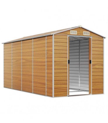 vidaXL Garden Shed Light Brown 191x385x198 cm Galvanised Steel — Size: 191 x 385 x 198 cm