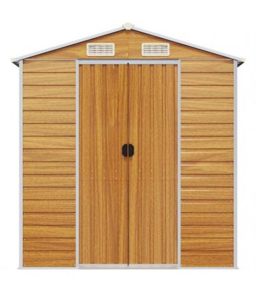 vidaXL Garden Shed Light Brown 191x385x198 cm Galvanised Steel — Size: 191 x 385 x 198 cm