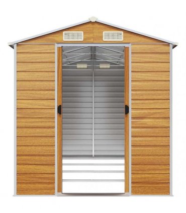 vidaXL Garden Shed Light Brown 191x385x198 cm Galvanised Steel — Size: 191 x 385 x 198 cm