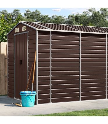 vidaXL Garden Shed Brown 191x810x198 cm Galvanised Steel — Size: 191 x 810 x 198 cm