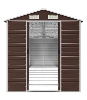 vidaXL Garden Shed Brown 191x810x198 cm Galvanised Steel — Size: 191 x 810 x 198 cm