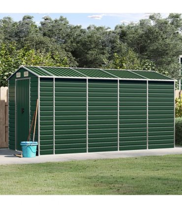 vidaXL Garden Shed Green 191x385x198 cm Galvanised Steel — Size: 191 x 385 x 198 cm