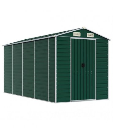 vidaXL Garden Shed Green 191x385x198 cm Galvanised Steel — Size: 191 x 385 x 198 cm