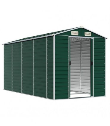 vidaXL Garden Shed Green 191x385x198 cm Galvanised Steel — Size: 191 x 385 x 198 cm