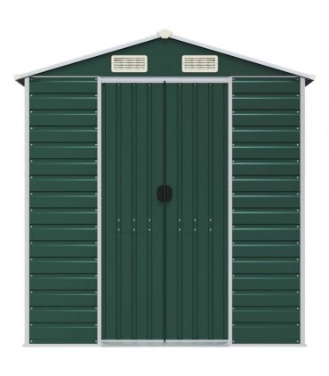 vidaXL Garden Shed Green 191x385x198 cm Galvanised Steel — Size: 191 x 385 x 198 cm