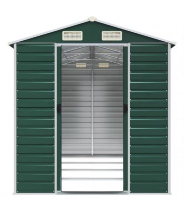 vidaXL Garden Shed Green 191x385x198 cm Galvanised Steel — Size: 191 x 385 x 198 cm