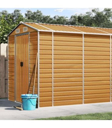 vidaXL Garden Shed Light Brown 191x640x198 cm Galvanised Steel — Size: 191 x 640 x 198 cm