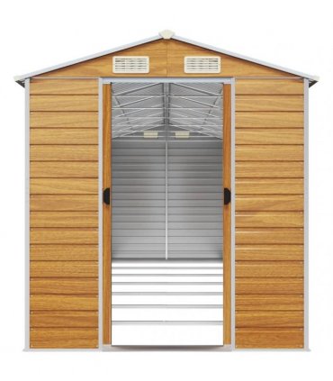 vidaXL Garden Shed Light Brown 191x640x198 cm Galvanised Steel — Size: 191 x 640 x 198 cm