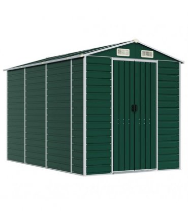 vidaXL Garden Shed Green 191x300x198 cm Galvanised Steel — Size: 191 x 300 x 198 cm