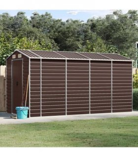 vidaXL Garden Shed Brown 191x385x198 cm Galvanised Steel — Size: 191 x 385 x 198 cm