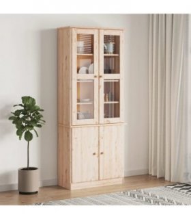 vidaXL Glass Display Cabinet ALTA 77x35x186.5 cm Solid Wood Pine — Colour: natural