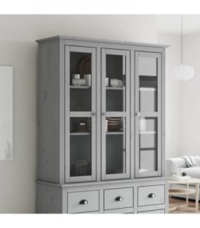 vidaXL Cabinet with Glass Doors BODO Grey Solid Wood Pine