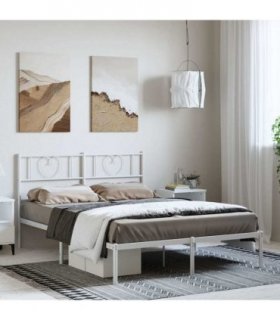 vidaXL Metal Bed Frame without Mattress with Headboard White 135x190cm — Size: 135 x 190 cm
