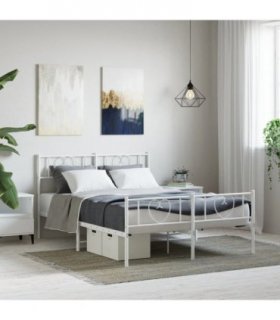 vidaXL Metal Bed Frame without Mattress with Footboard Whi — Size: 140 x 190 cm, Model: with headboard & footboard — V0671965394