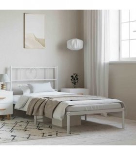 vidaXL Metal Bed Frame without Mattress with Headboard White 100x190cm — Size: 100 x 190 cm