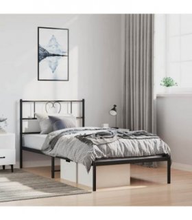 vidaXL Metal Bed Frame without Mattress with Headboard Black 100x200cm — Size: 100 x 200 cm — V0671965411