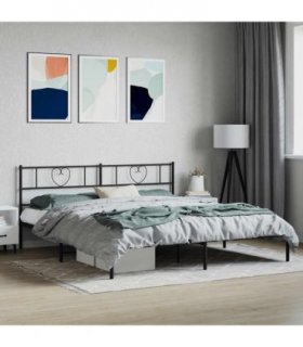 vidaXL Metal Bed Frame without Mattress with Headboard Black 180x200cm — Size: 180 x 200 cm — V0671965412