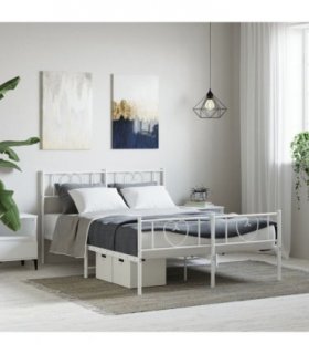 vidaXL Metal Bed Frame without Mattress with Footboard Whi — Size: 120 x 200 cm, Model: with headboard & footboard — V0671965425