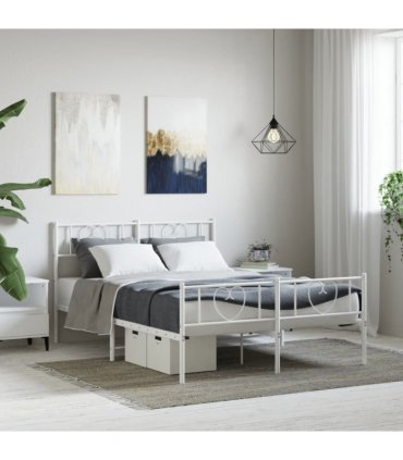 vidaXL Metal Bed Frame without Mattress with Footboard Whi — Size: 120 x 200 cm, Model: with headboard & footboard — V0671965425