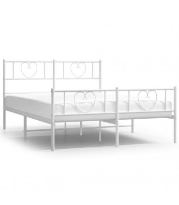 vidaXL Metal Bed Frame without Mattress with Footboard Whi — Size: 120 x 200 cm, Model: with headboard & footboard — V0671965425