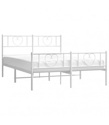 vidaXL Metal Bed Frame without Mattress with Footboard Whi — Size: 120 x 200 cm, Model: with headboard & footboard — V0671965425