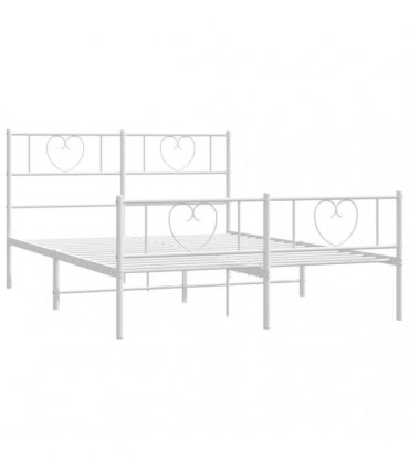 vidaXL Metal Bed Frame without Mattress with Footboard Whi — Size: 120 x 200 cm, Model: with headboard & footboard — V0671965425