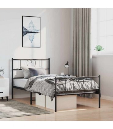 vidaXL Metal Bed Frame without Mattress with Footboard Bla — Size: 100 x 190 cm, Model: with headboard & footboard — V0671965426