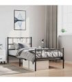 vidaXL Metal Bed Frame without Mattress with Footboard Bla — Size: 100 x 190 cm, Model: with headboard & footboard — V0671965426